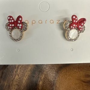 Fashion Mouse Ears Red Bow Handmade Rhinestone Diamond Stud Earrings